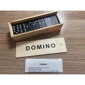 00701 Wooden Domino Set Classic Black Dot Game In Storage Box Complete Double 6